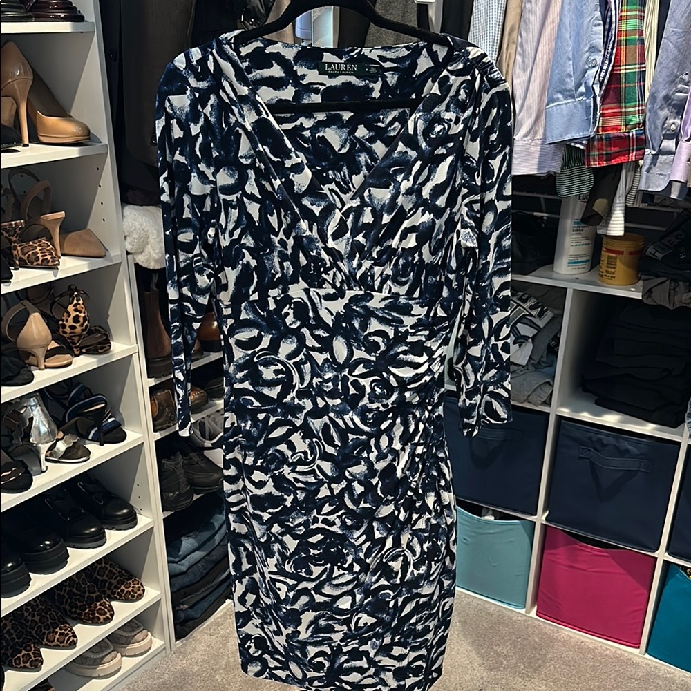 Navy and White Patterned Dress